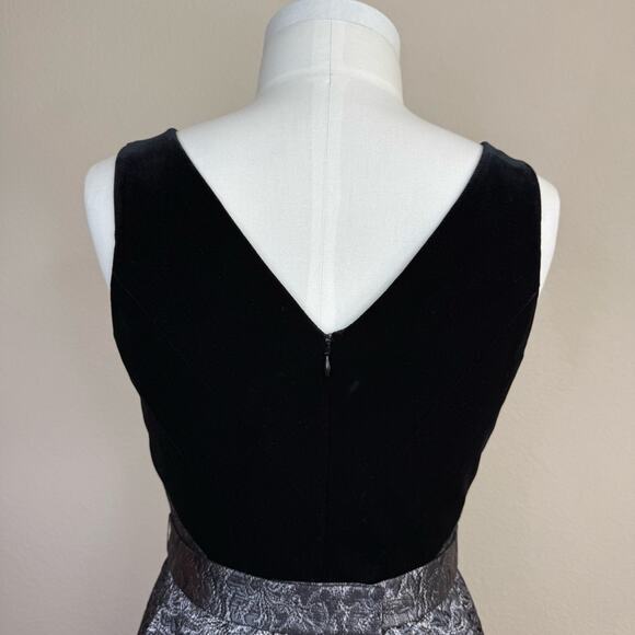 Rickie Freeman for TERI JON Velvet Black and Silver Midi Dress Women's Sz 8 - Picture 8 of 16